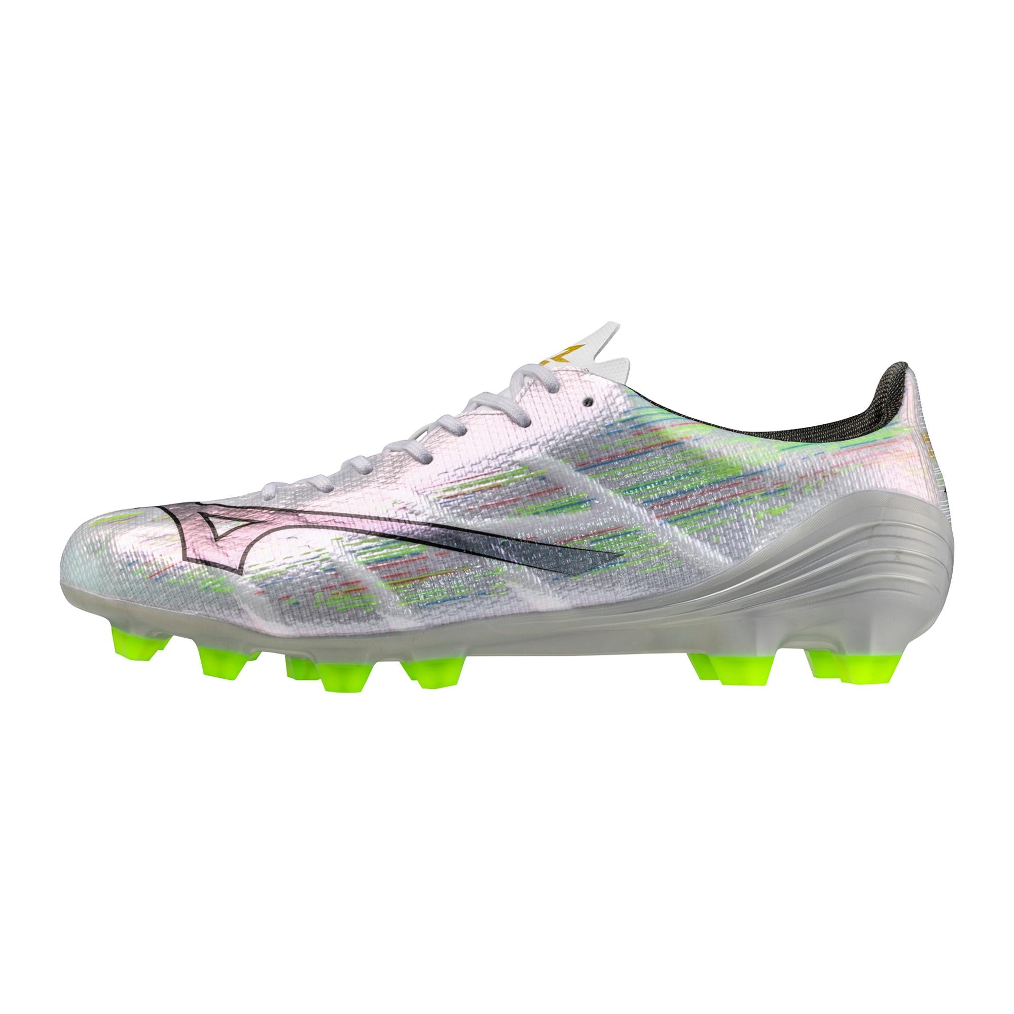 Mizuno Alpha II Pro FG Firm Ground Soccer Cleat, White/Neon Green