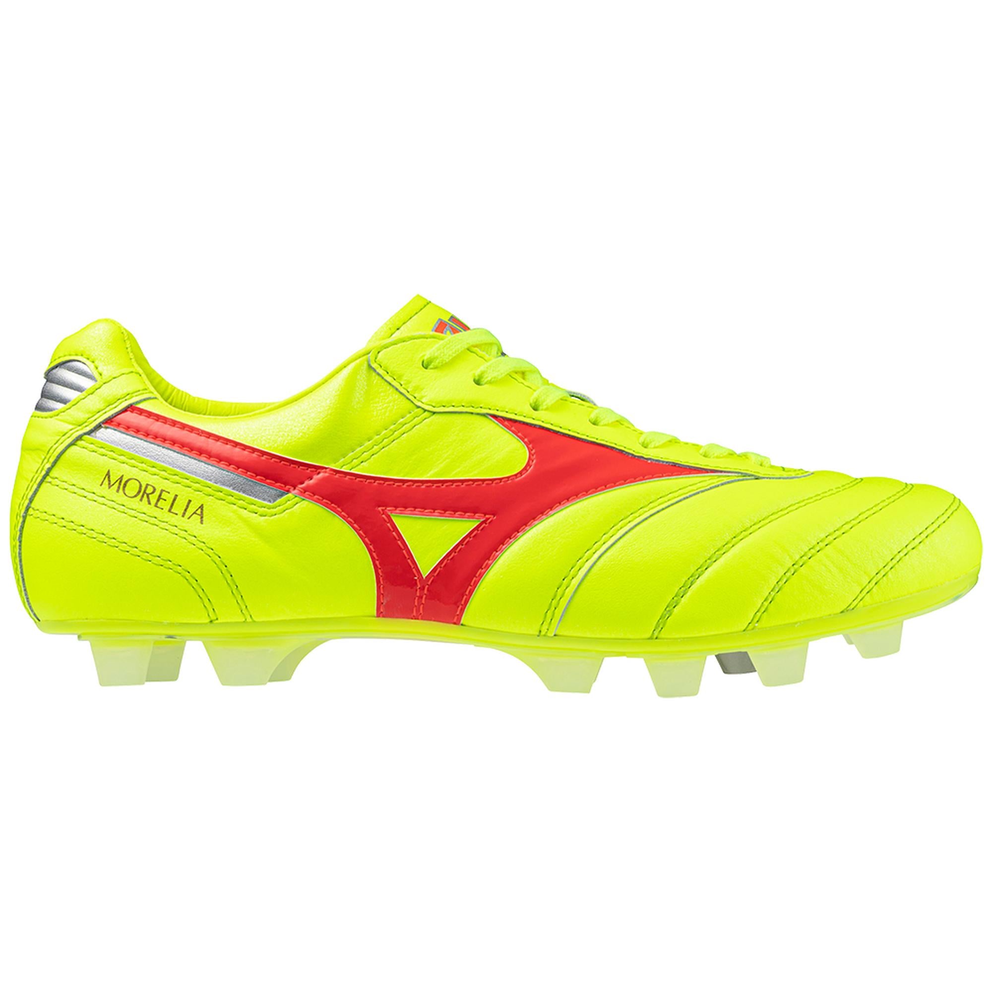 Morelia II FG Firm Ground Made in Japan Soccer Cleat, Safety Yellow/Fiery Coral