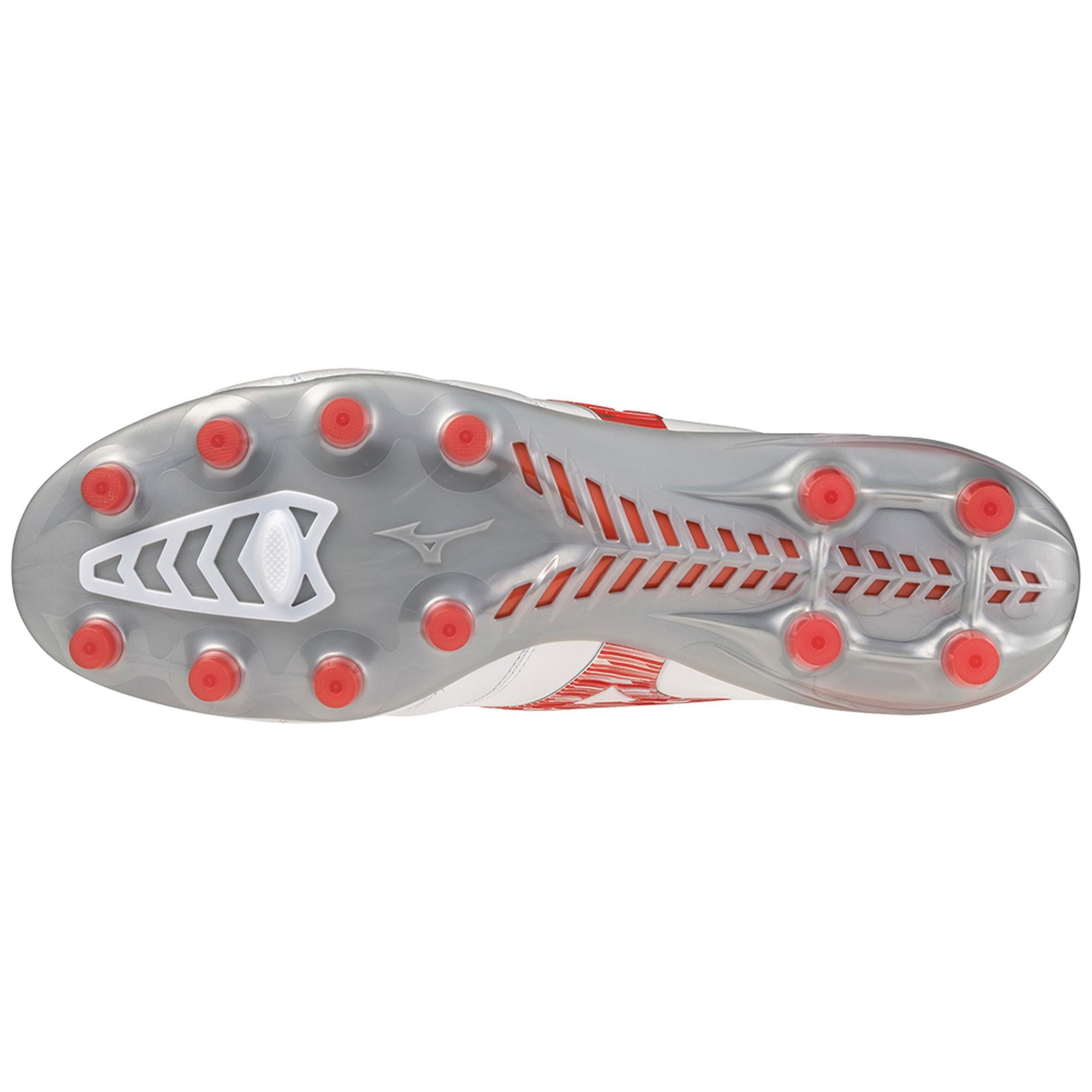 Morelia Neo IV FG Firm Ground Made in Japan KL Soccer Cleat, White/Radiant Red