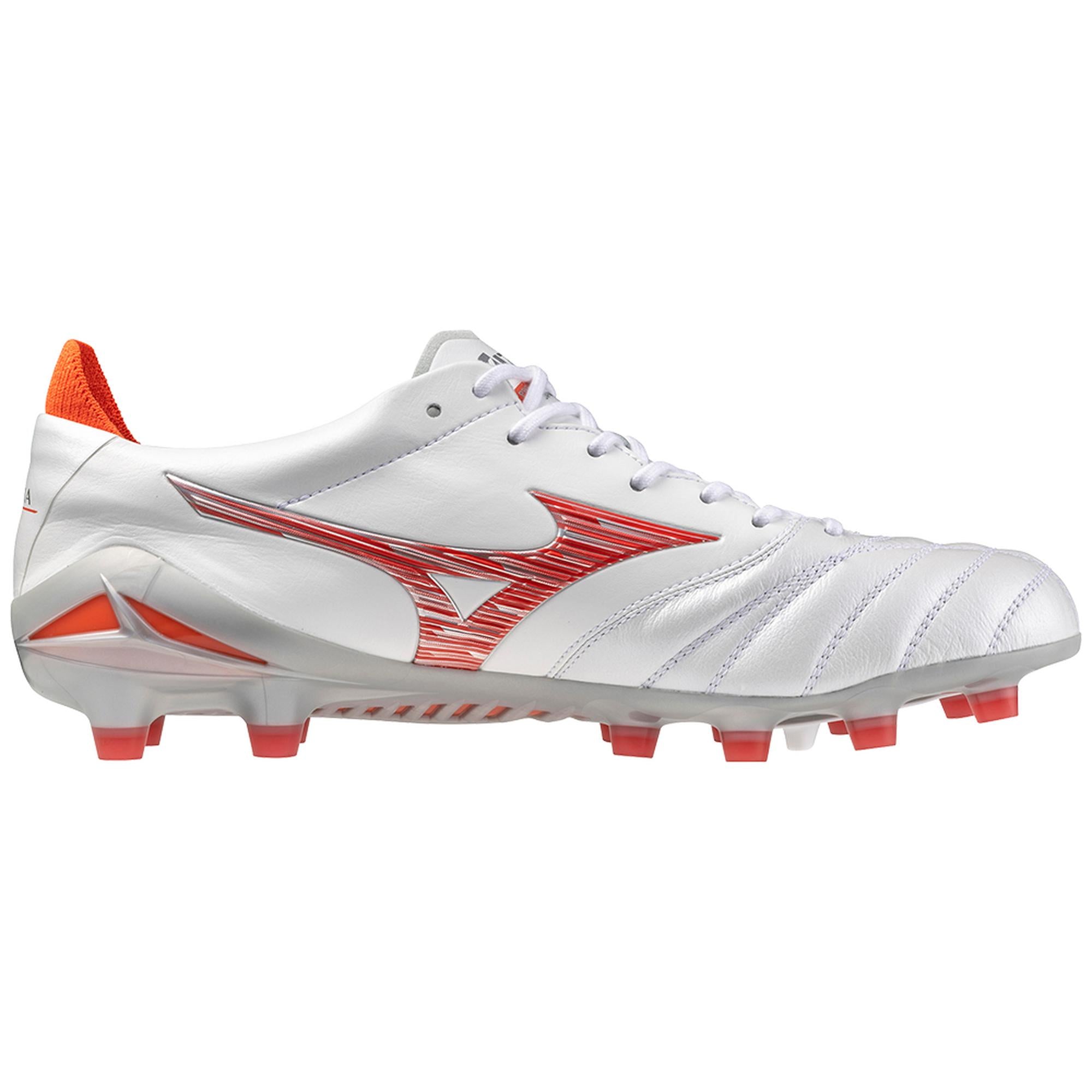 Morelia Neo IV FG Firm Ground Made in Japan KL Soccer Cleat, White/Radiant Red