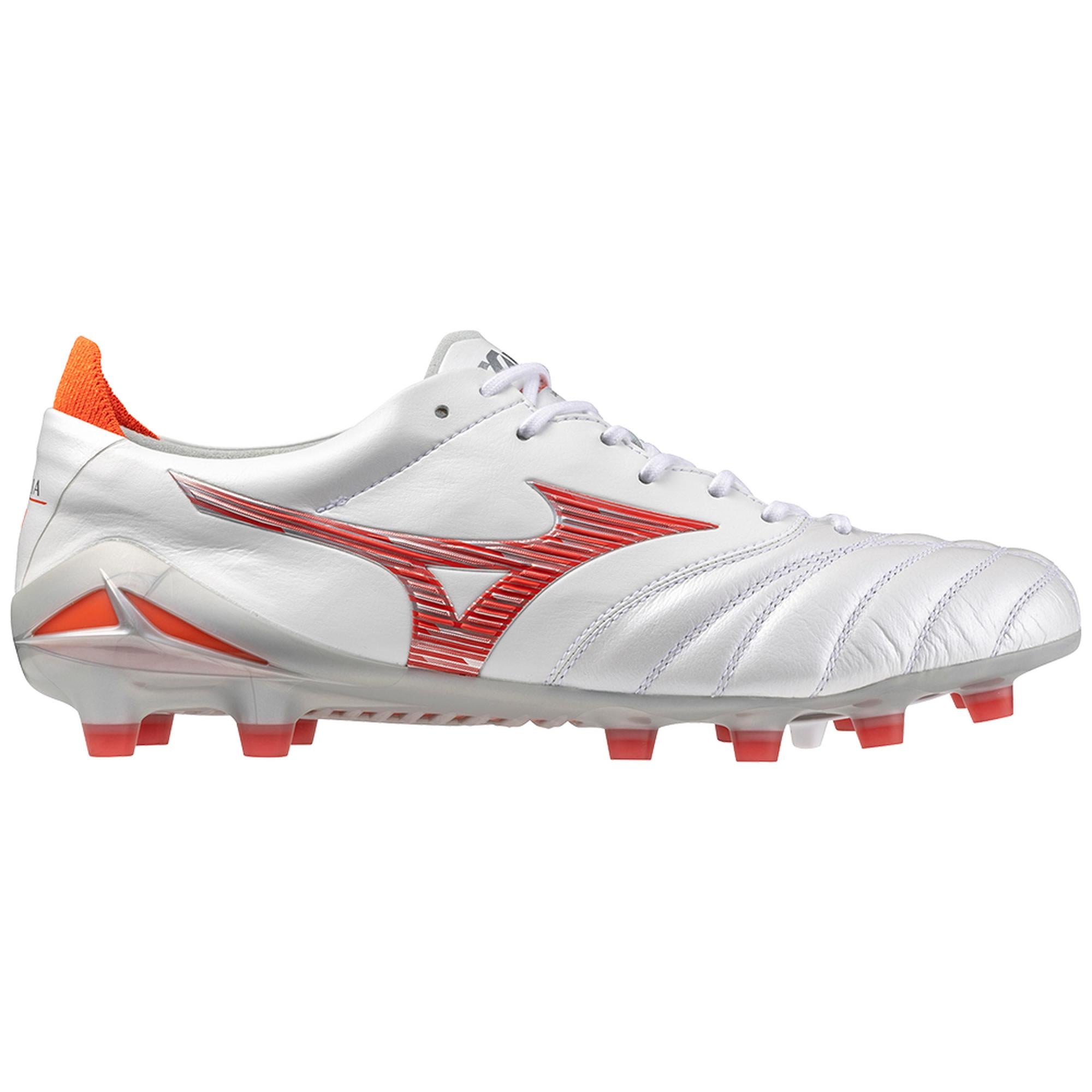 Morelia Neo IV FG Firm Ground Made in Japan KL Soccer Cleat, White/Radiant Red