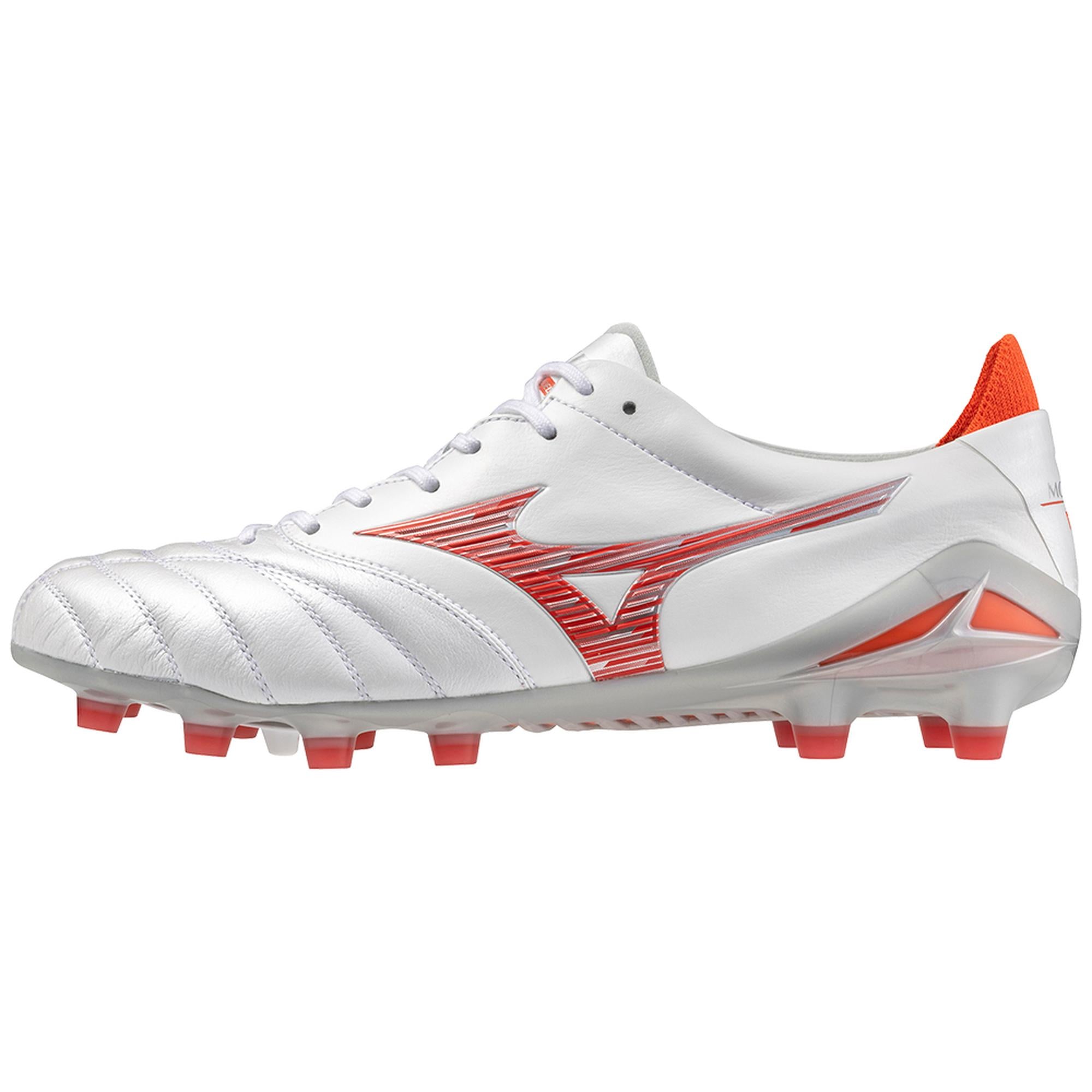 Morelia Neo IV FG Firm Ground Made in Japan KL Soccer Cleat, White/Radiant Red