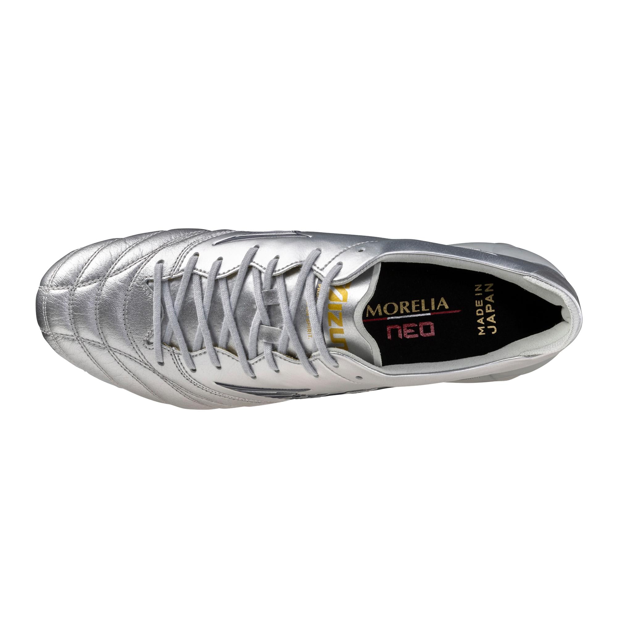 Morelia Neo IV FG Firm Ground Made in Japan KL Soccer Cleat, Platinum Silver