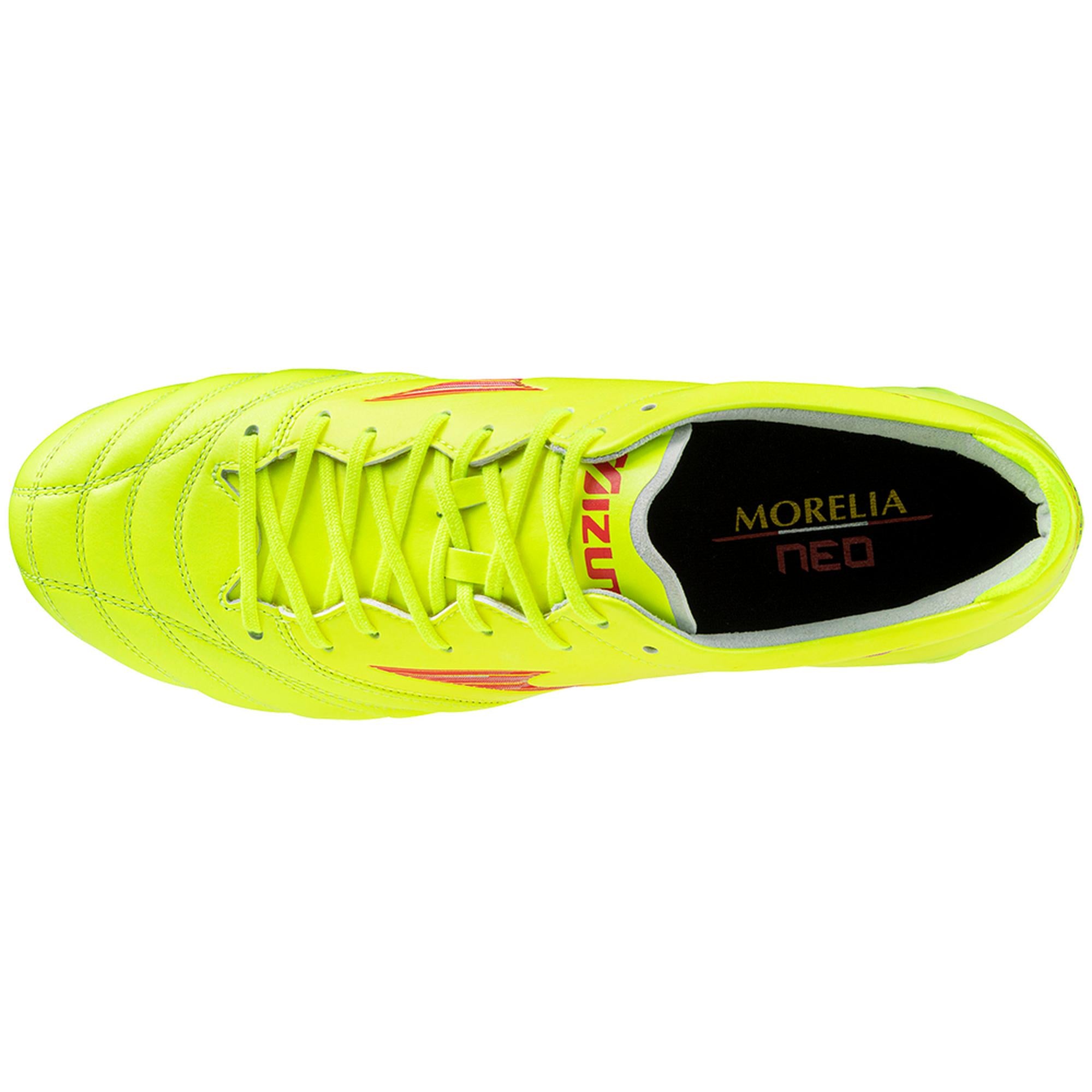 Morelia Neo IV Elite FG Firm Ground KL Soccer Cleat, Safety Yellow/Fiery Coral