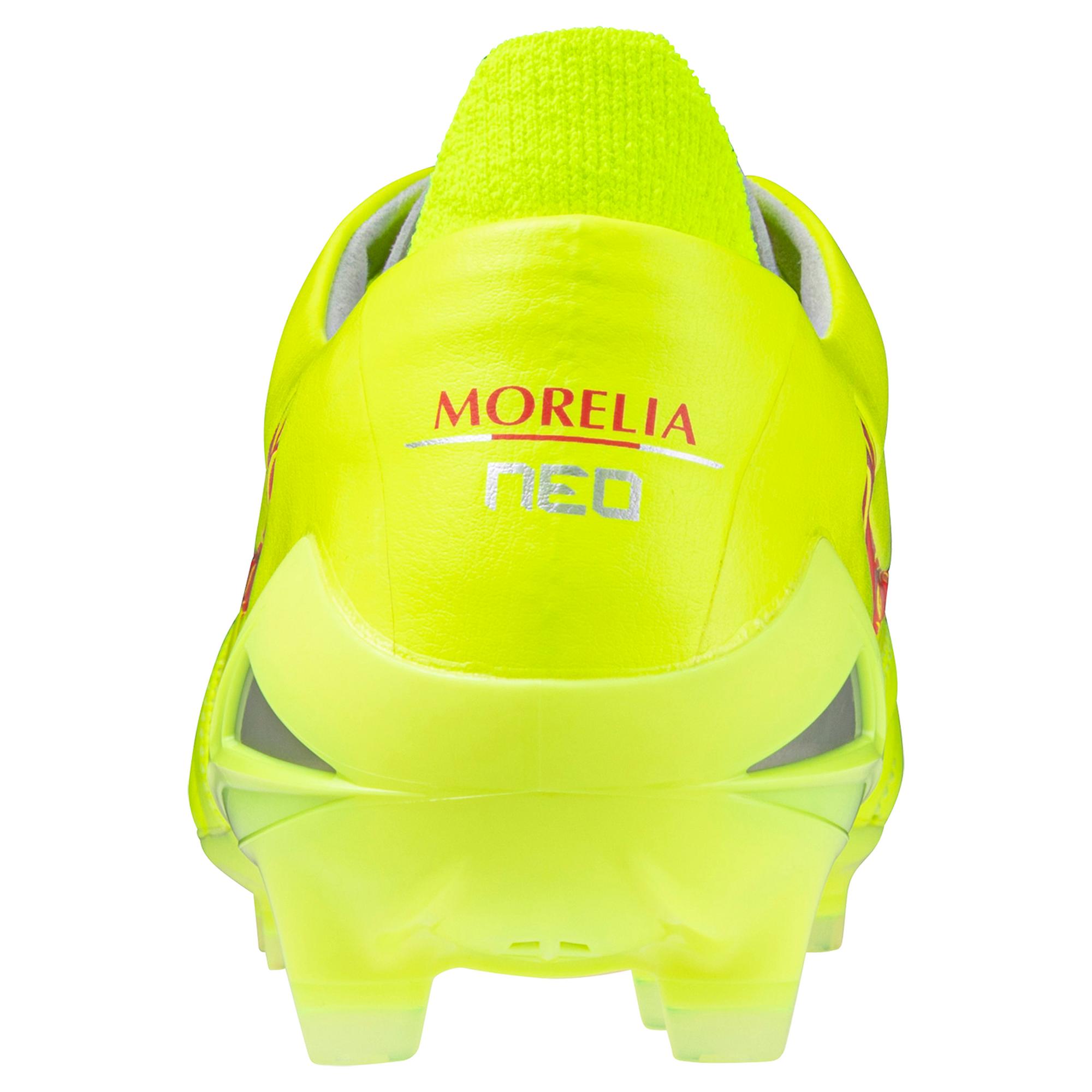 Morelia Neo IV Elite FG Firm Ground KL Soccer Cleat, Safety Yellow/Fiery Coral