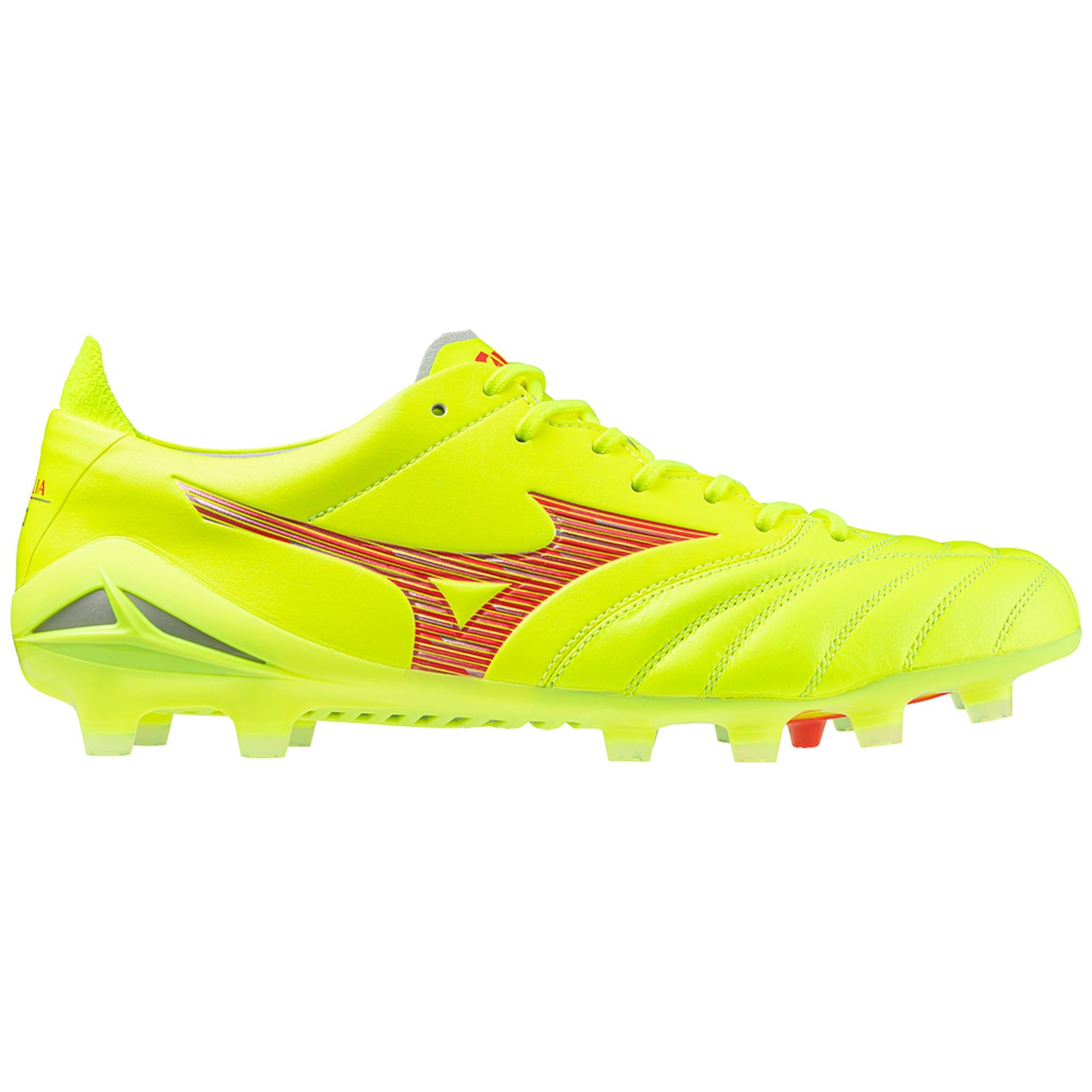 Morelia Neo IV Elite FG Firm Ground KL Soccer Cleat, Safety Yellow/Fiery Coral