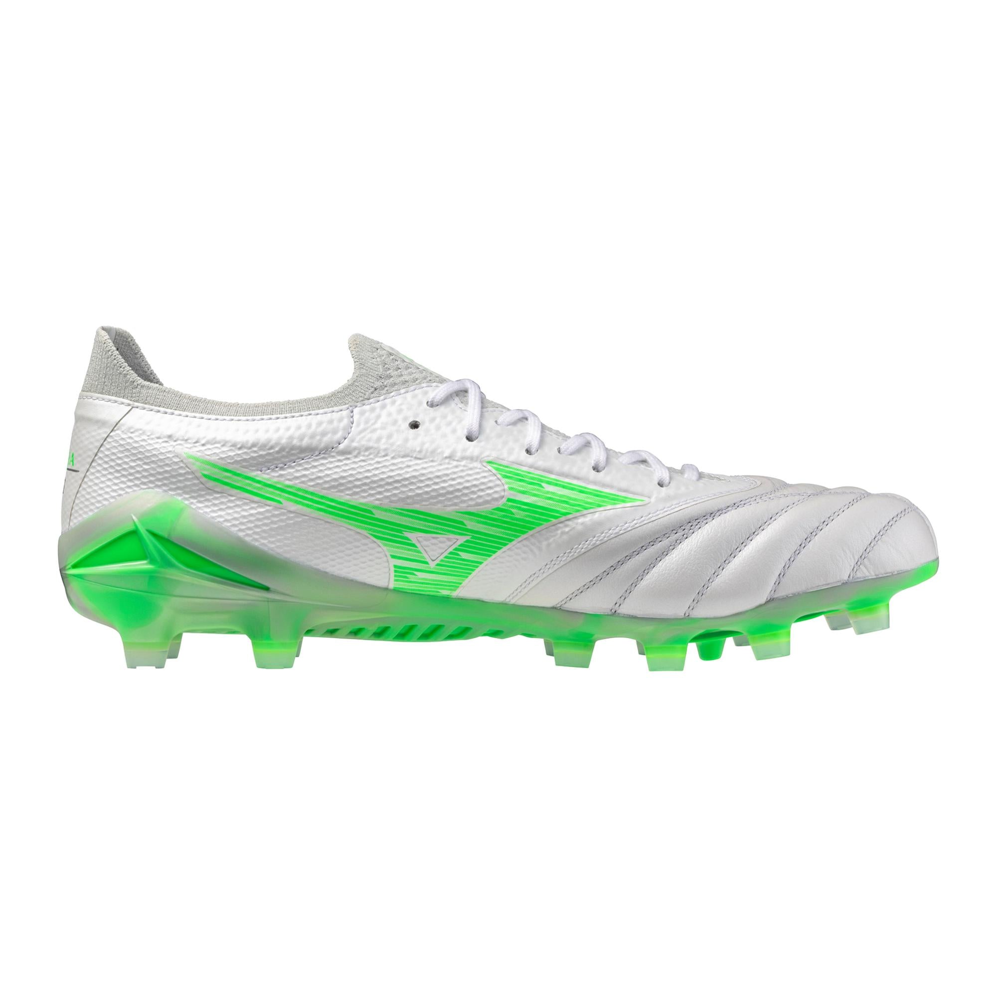Morelia Neo IV Beta Elite FG Firm Ground KL Soccer Cleat, White/Neon Green