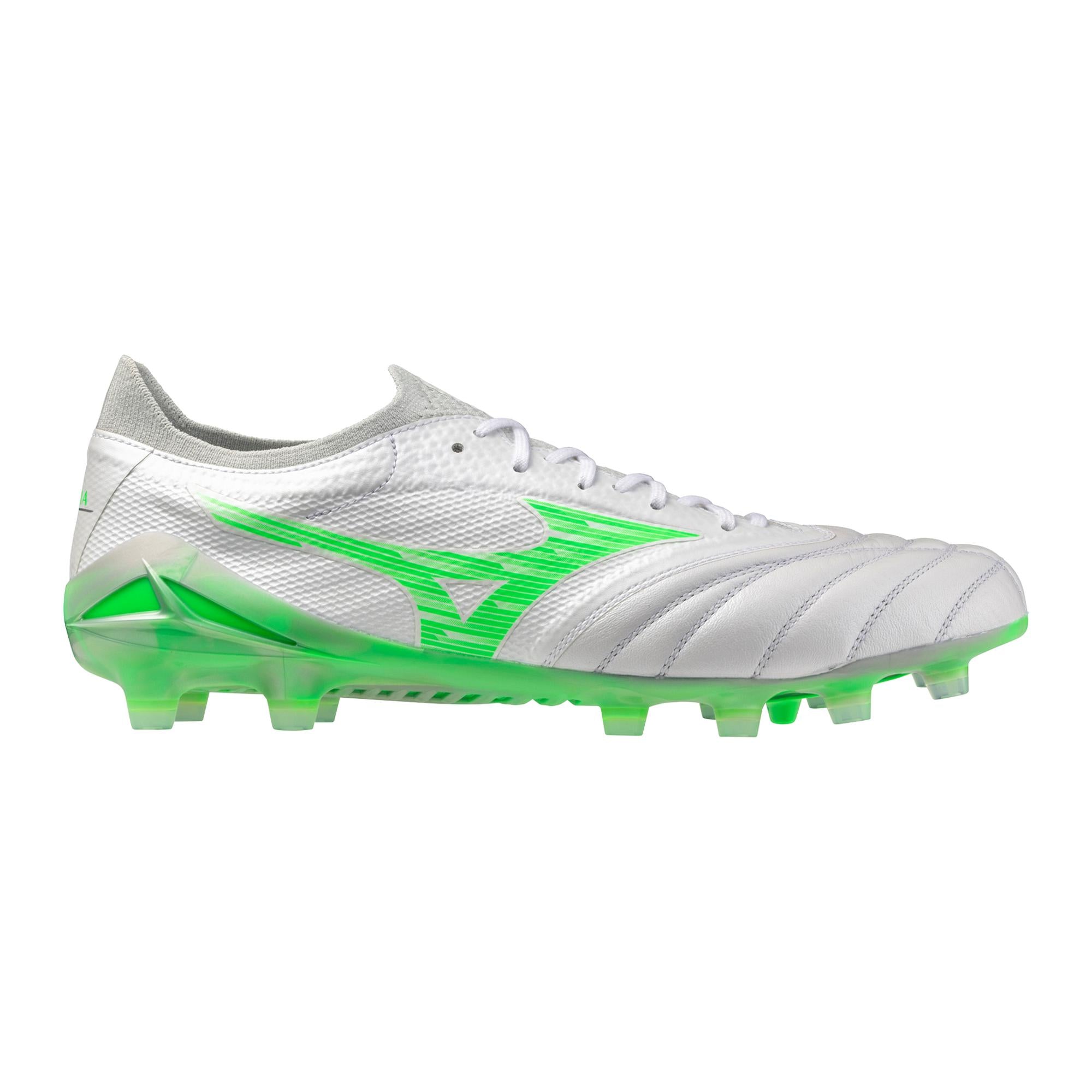 Morelia Neo IV Beta Elite FG Firm Ground KL Soccer Cleat, White/Neon Green