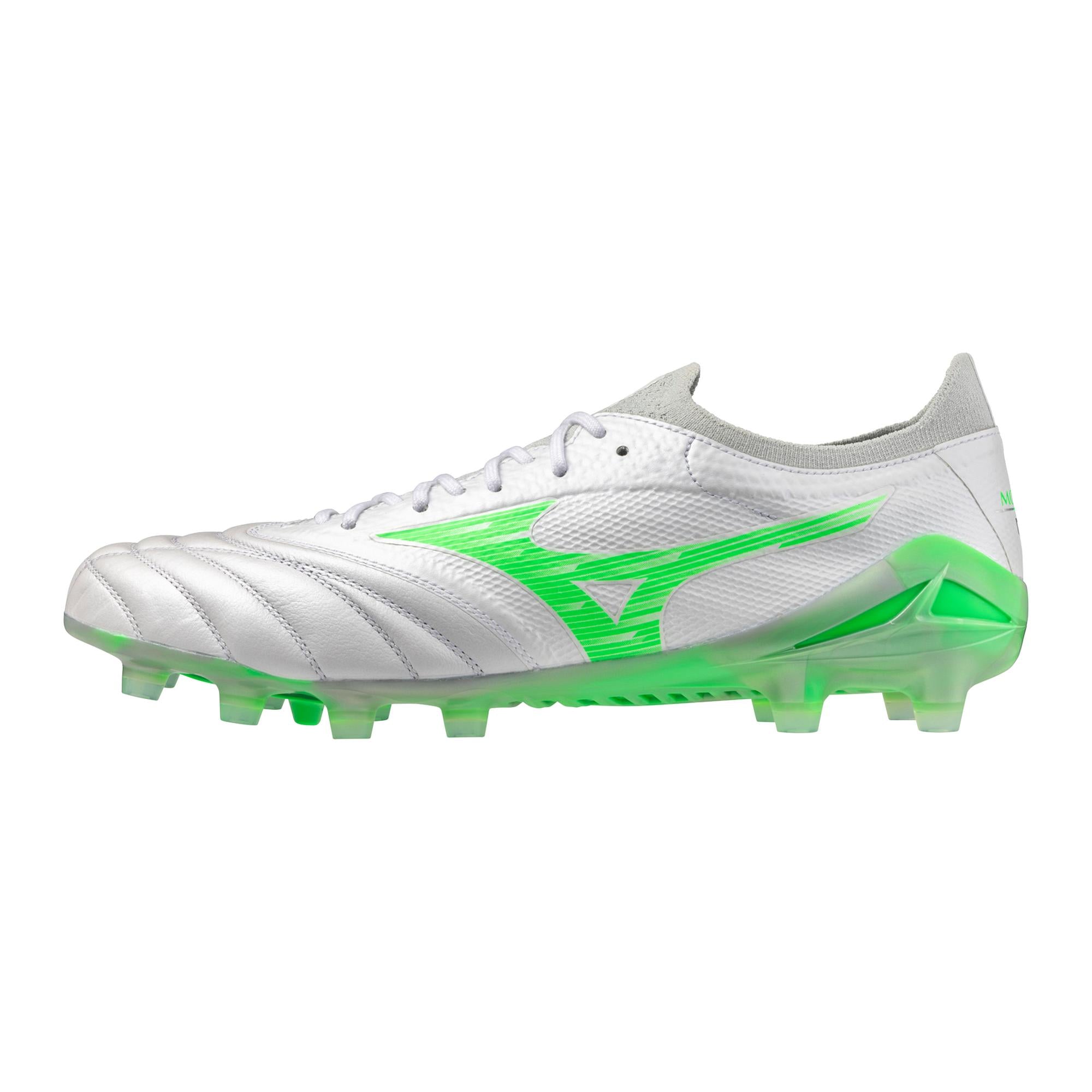 Morelia Neo IV Beta Elite FG Firm Ground KL Soccer Cleat, White/Neon Green