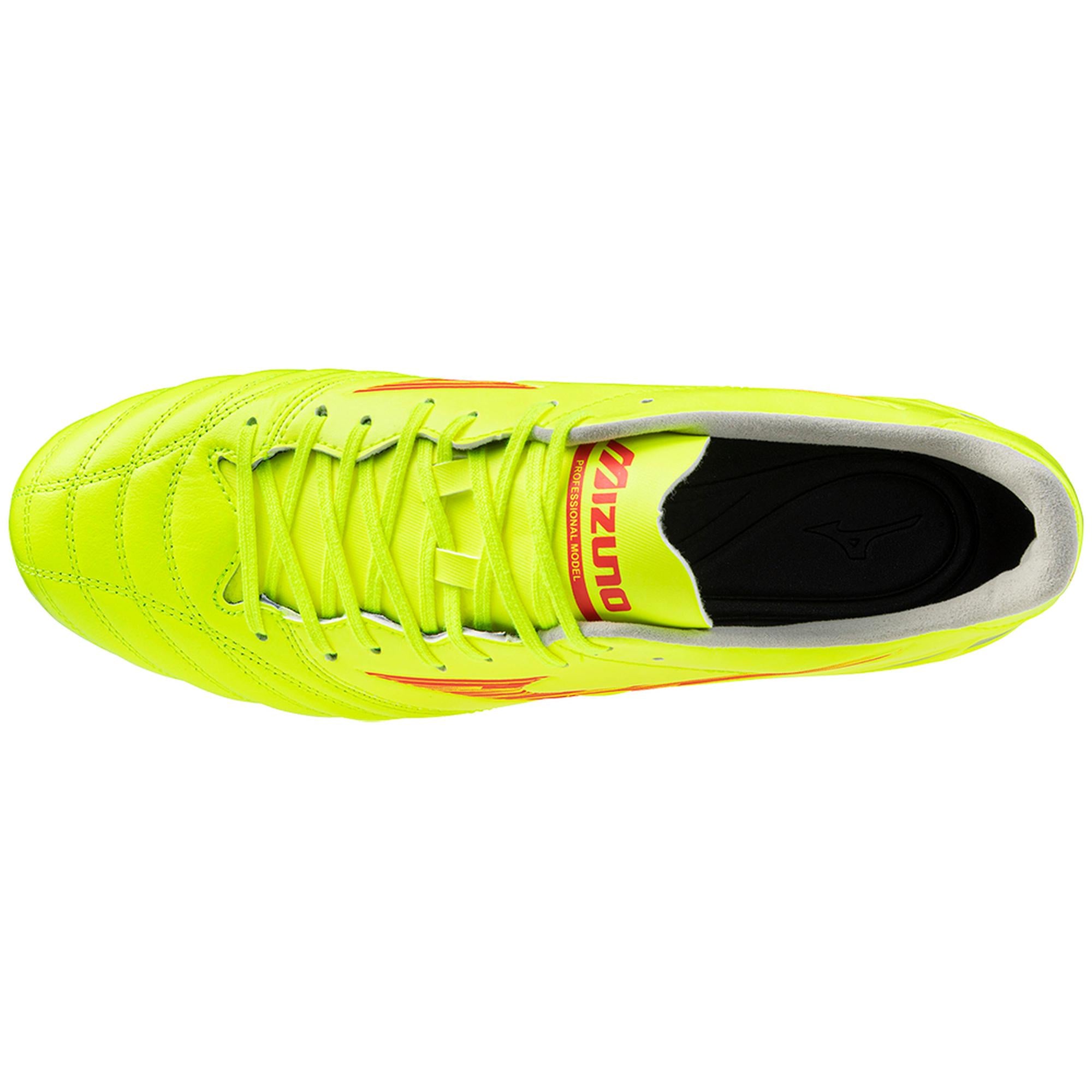 Morelia Neo IV Pro FG Firm Ground KL Soccer Cleat, Safety Yellow/Fiery Coral