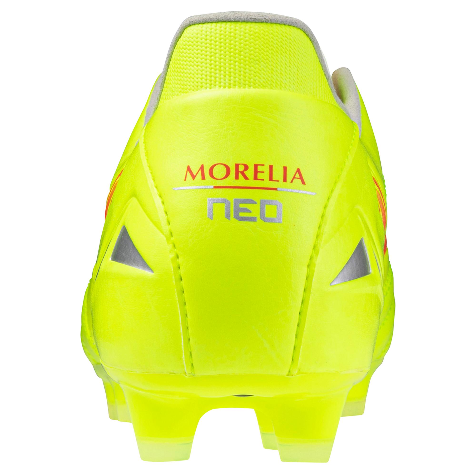 Morelia Neo IV Pro FG Firm Ground KL Soccer Cleat, Safety Yellow/Fiery Coral