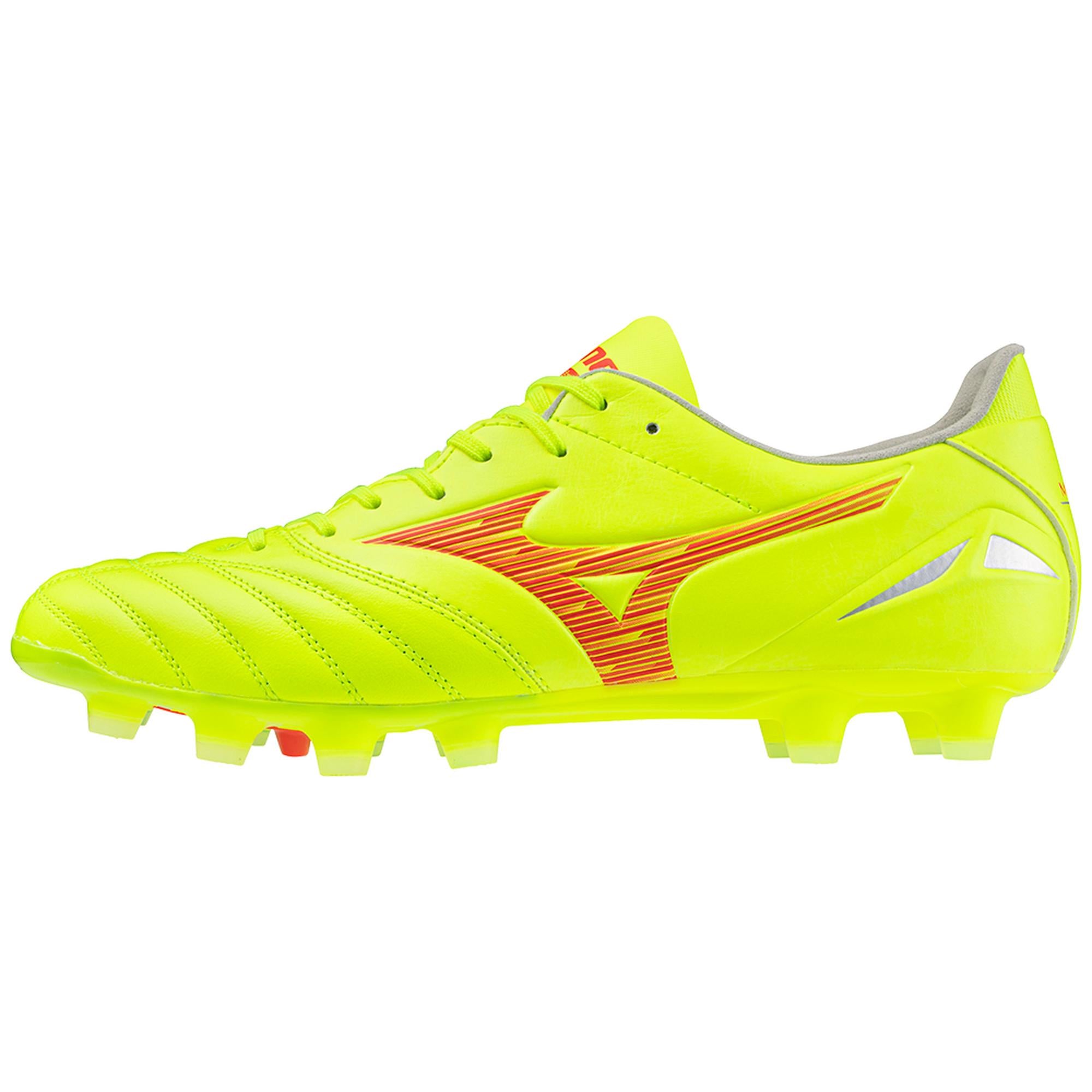 Morelia Neo IV Pro FG Firm Ground KL Soccer Cleat, Safety Yellow/Fiery Coral