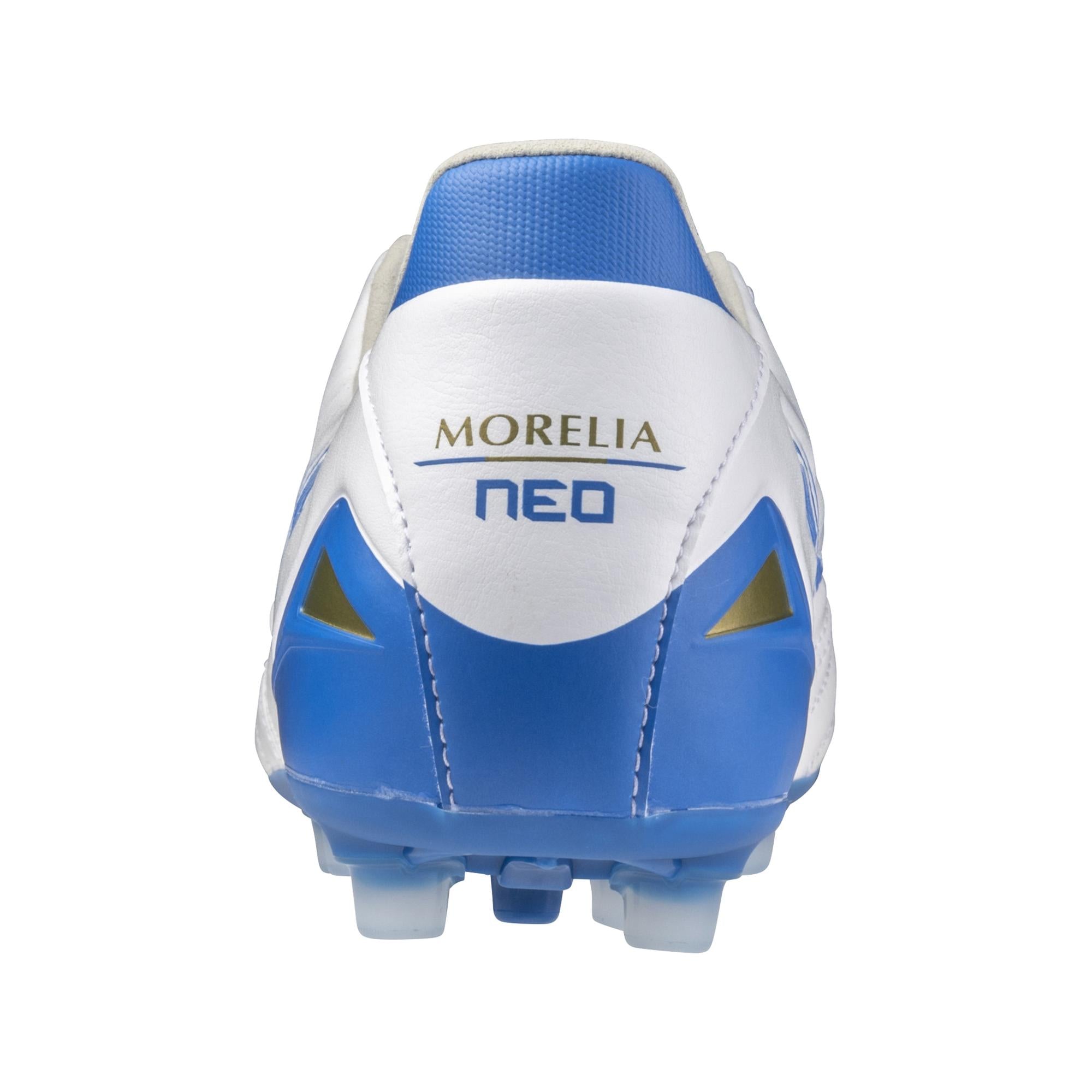 Morelia Neo IV Pro KL AG Artificial Grass Soccer Cleat, White/Mugen Blue