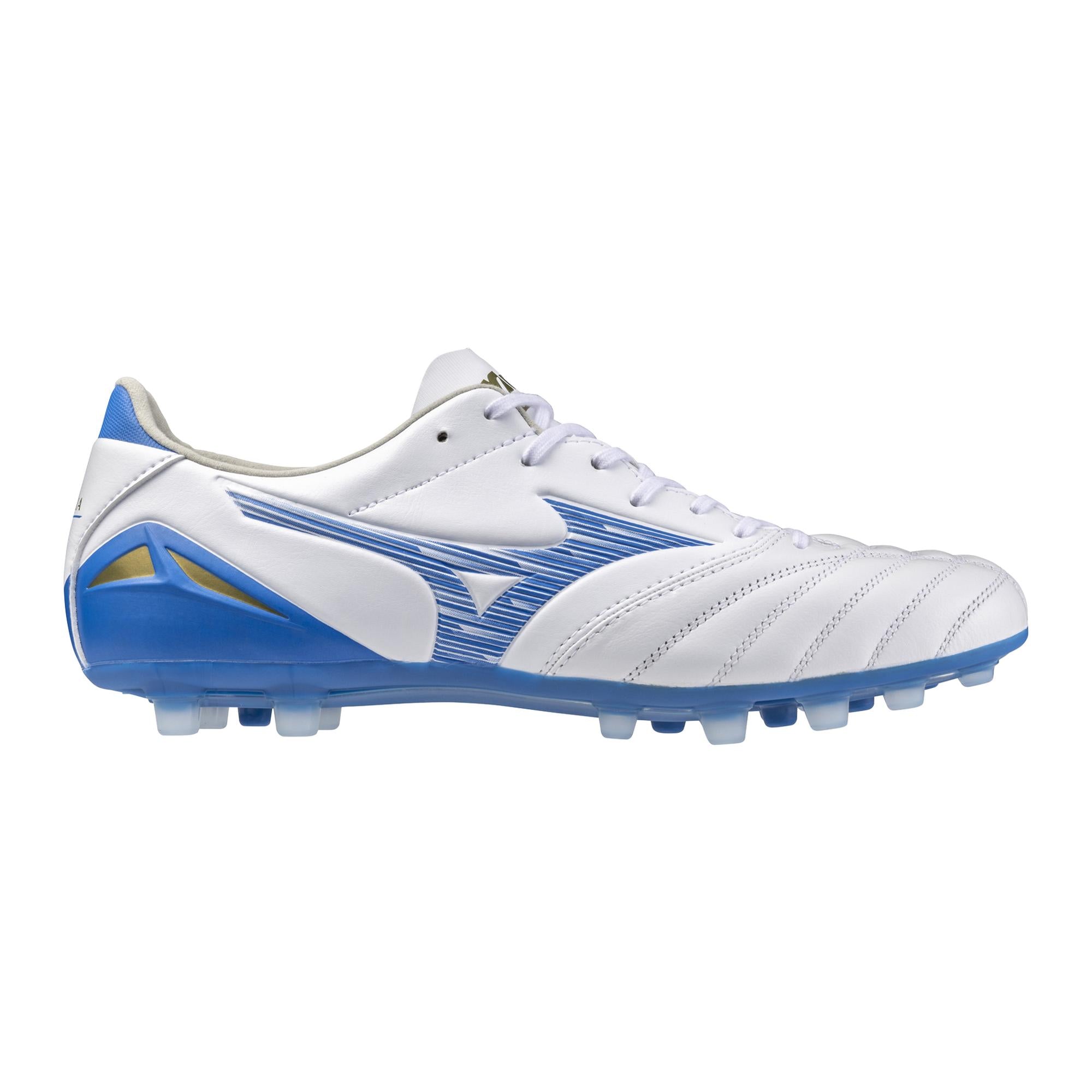 Morelia Neo IV Pro KL AG Artificial Grass Soccer Cleat, White/Mugen Blue