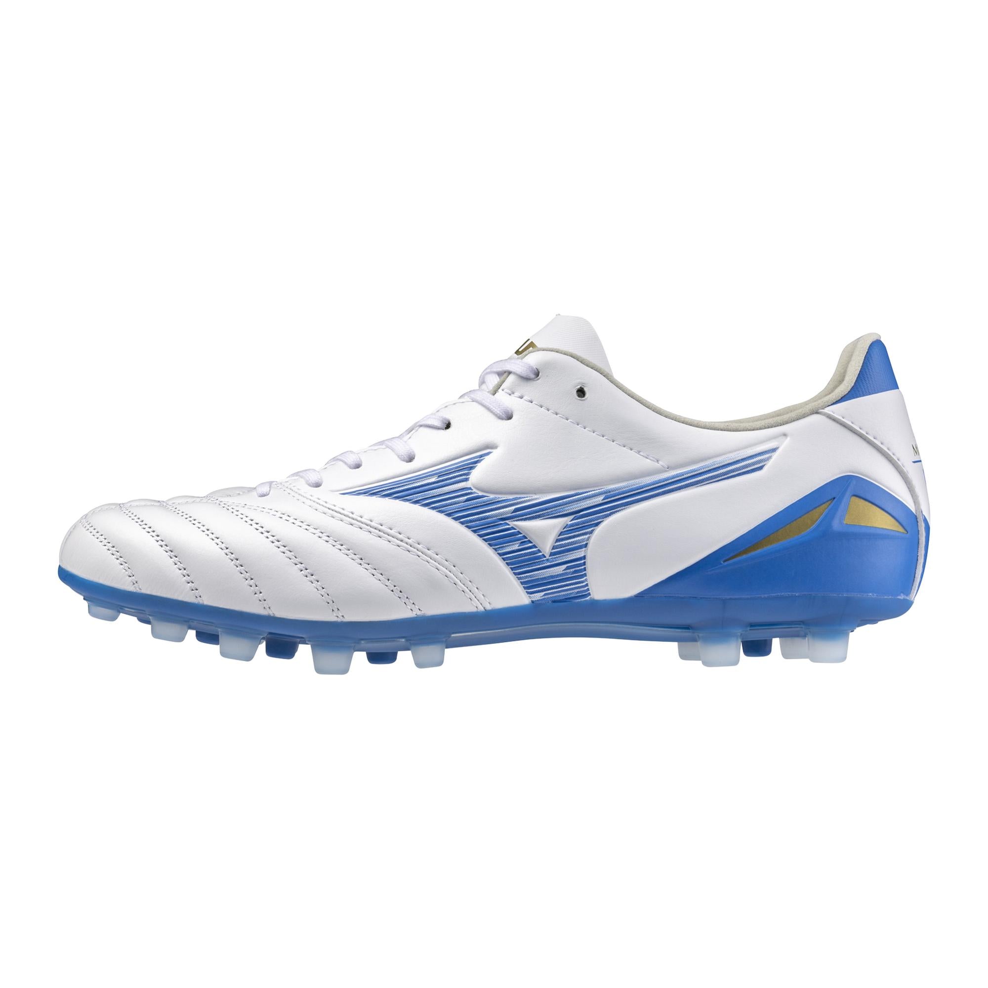 Morelia Neo IV Pro KL AG Artificial Grass Soccer Cleat, White/Mugen Blue