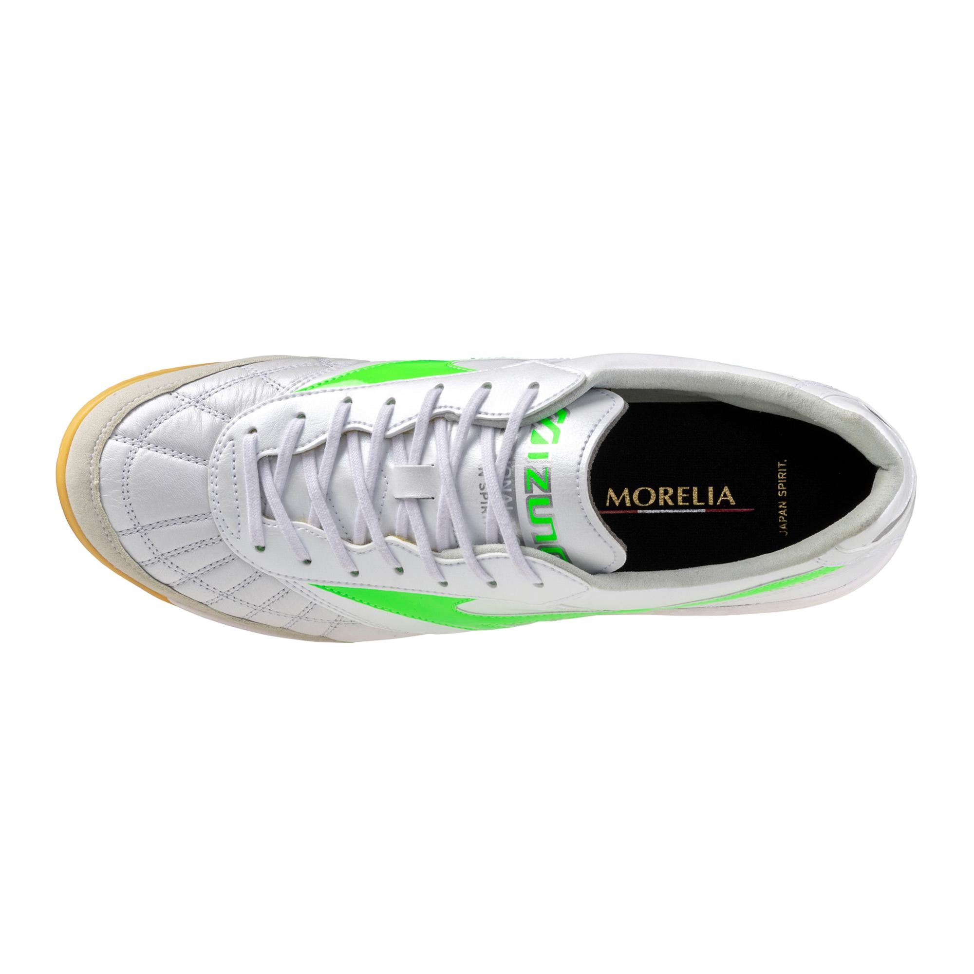 Morelia Sala Elite IN Indoor Soccer Shoe, White/Neon Green