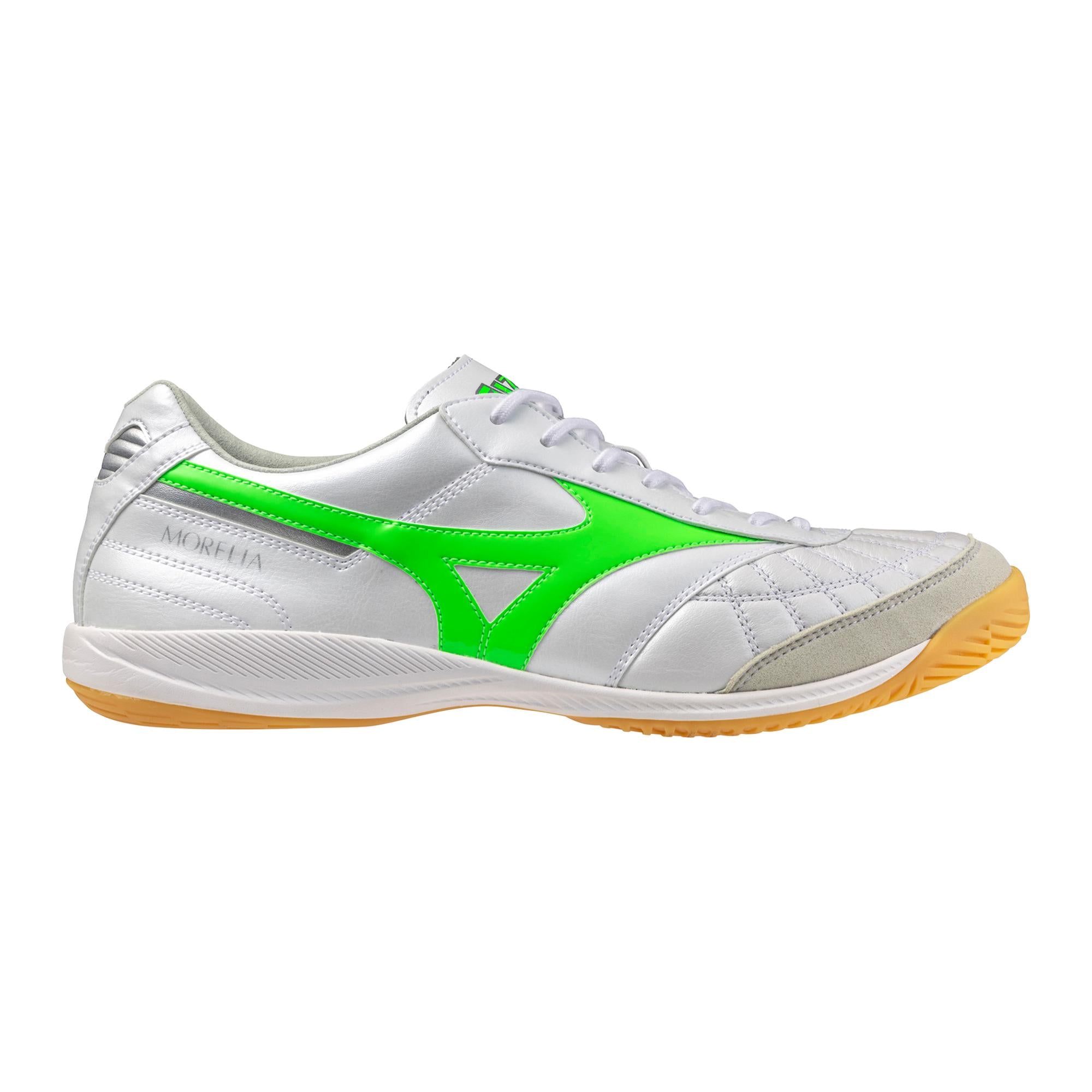 Morelia Sala Elite IN Indoor Soccer Shoe, White/Neon Green