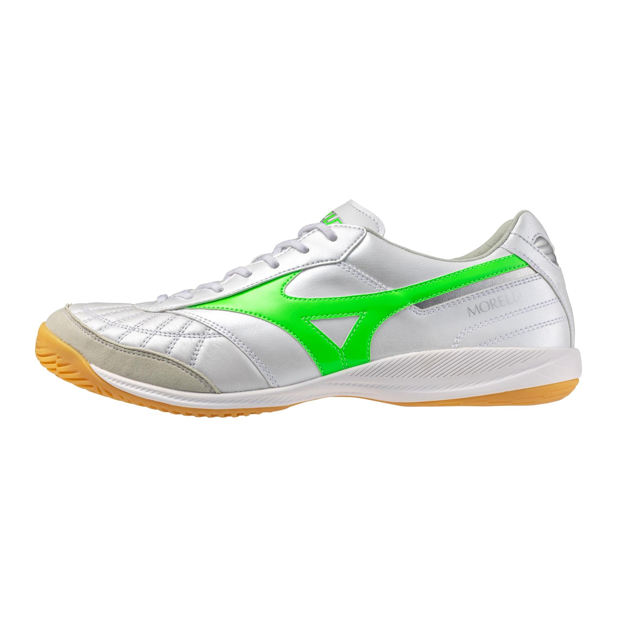 Morelia Sala Elite IN Indoor Soccer Shoe, White/Neon Green