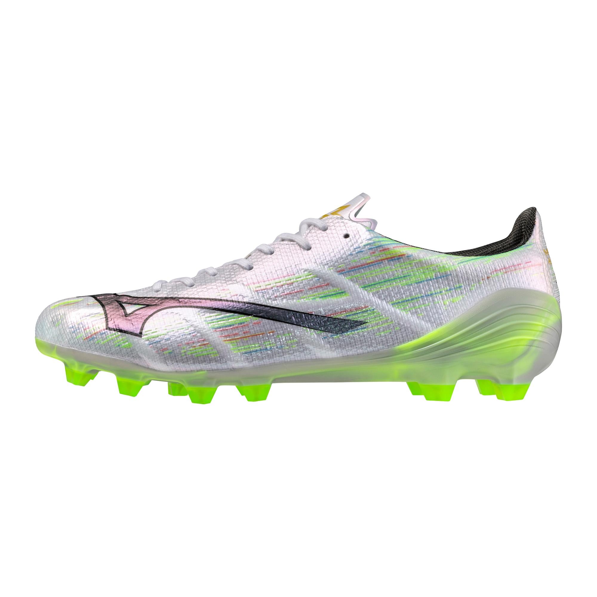 Mizuno Alpha II Elite FG Firm Ground Soccer Cleat, White/Neon Green