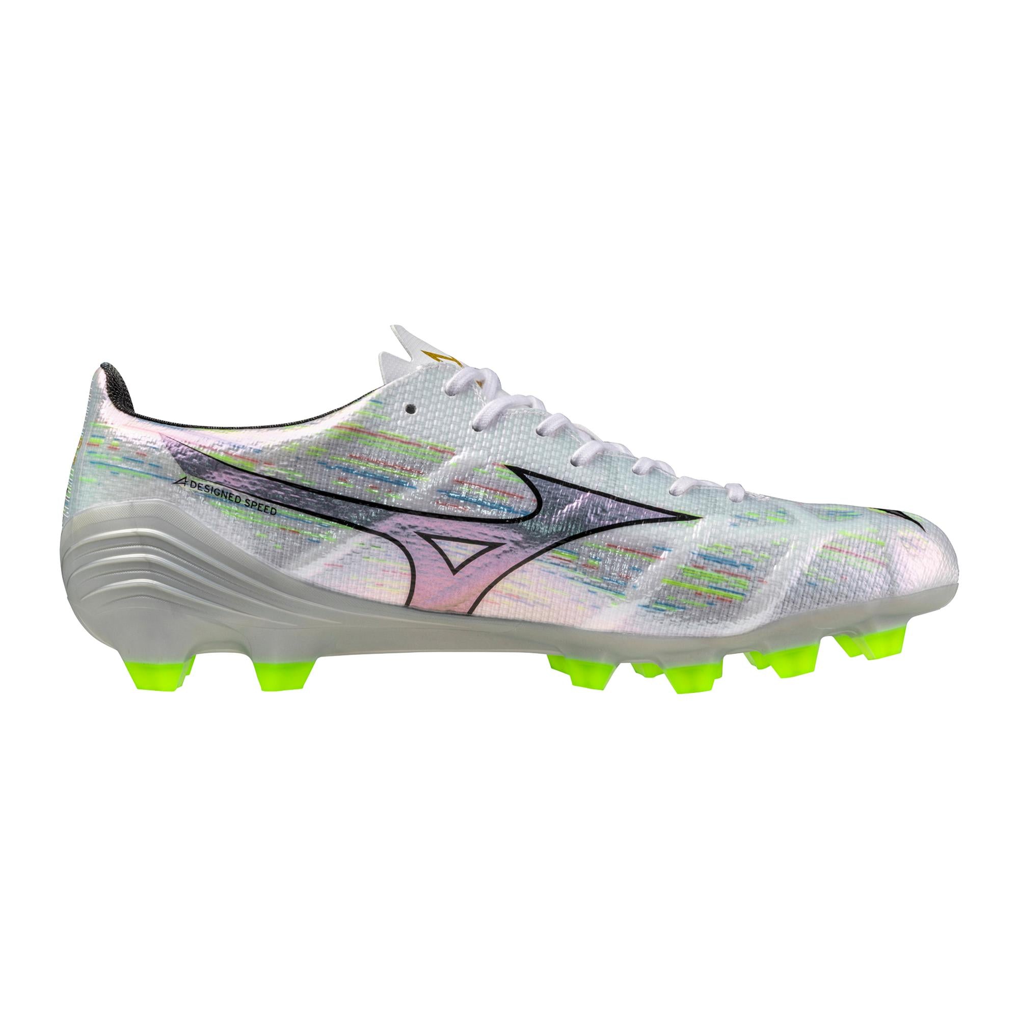 Mizuno Alpha II Pro FG Firm Ground Soccer Cleat, White/Neon Green