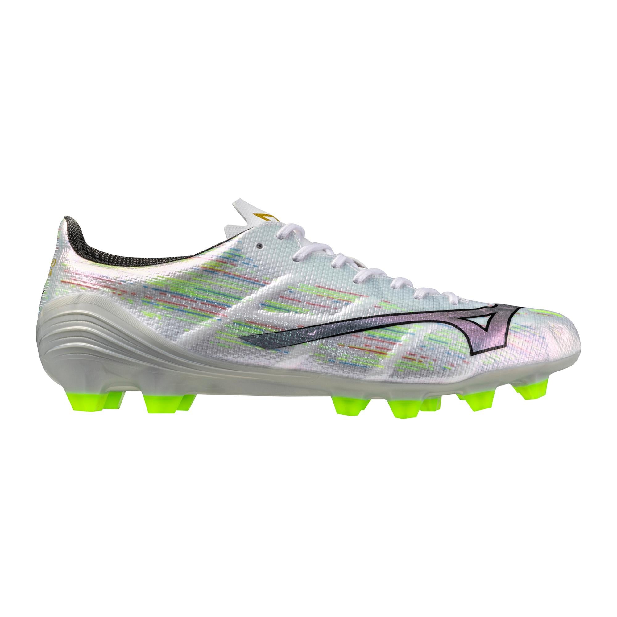 Mizuno Alpha II Pro FG Firm Ground Soccer Cleat, White/Neon Green